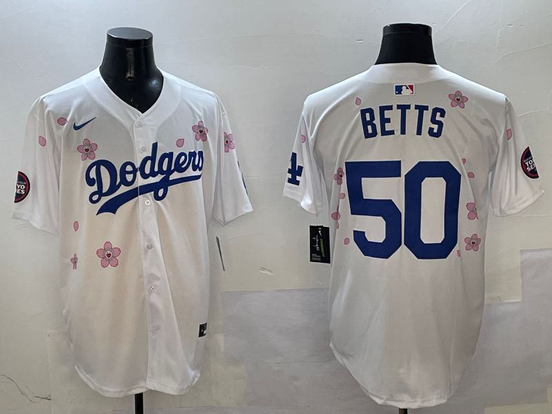 Men Los Angeles Dodgers 50 Betts White Sakura Edition 2025 Nike MLB Jersey style 1